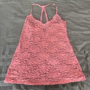 VTG In Bloom By Jonquil Chemise Womens Medium Pink Lace Floral Racerback Nightie